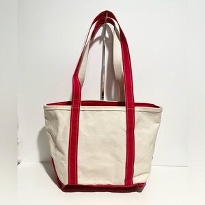 LL Bean Vintage Medium Boat and Tote Red and Cream Tote Bag‎ Carry Travel Canvas